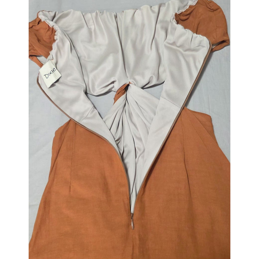 Dixie Made in Italy Burnt Orange Linen Blend Cut-Out Maxi Dress - Size S - Boho - Picture 7 of 11